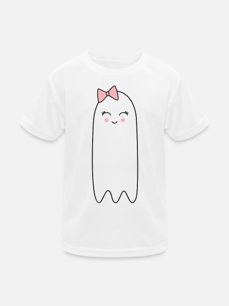 Geist mit rosa Schleife – Süßes Halloween Design - Kinder Funktions-T-Shirt - Weiß - Vorne