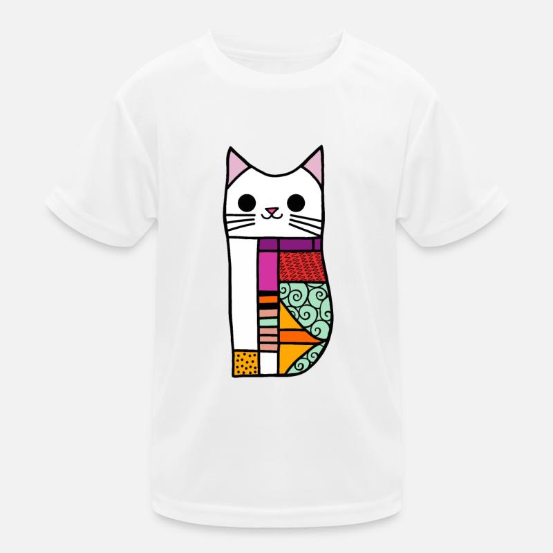 Patchwork White Kawaii Cat Kids Functional T-Shirt