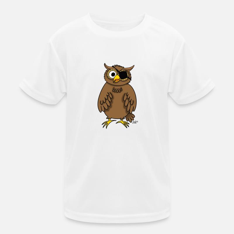 Pirateneule (Eule mit Augenklappe) - Kinder Funktions-T-Shirt - Weiß