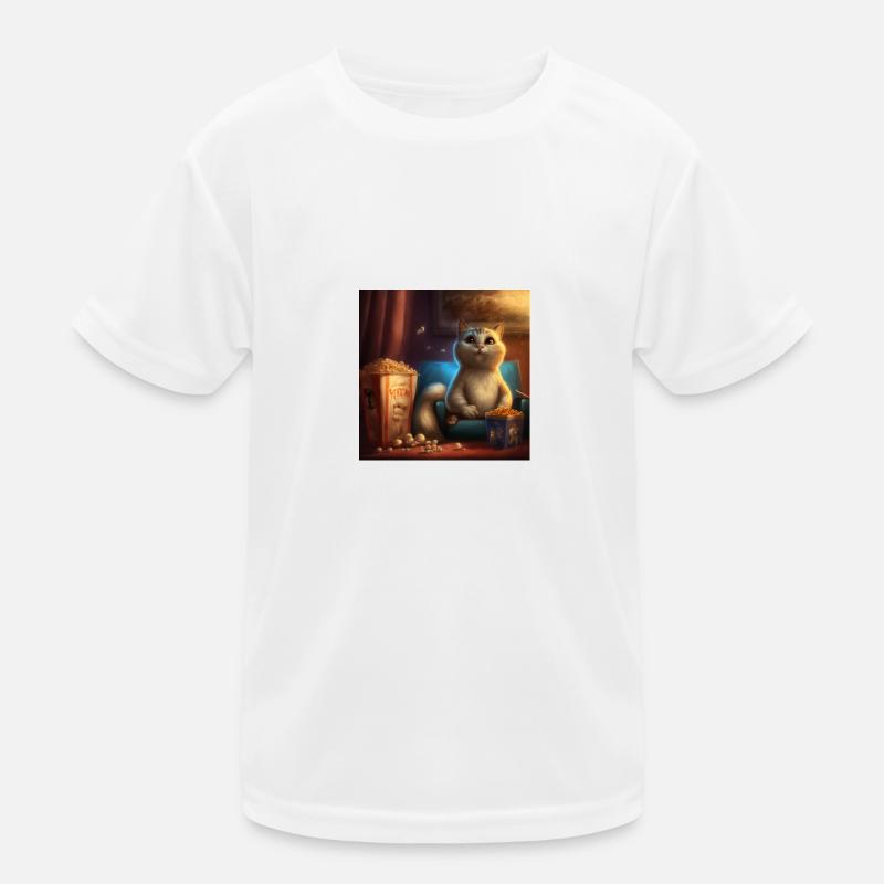Chat regardant un film avec du pop-corn T-shirt sport Enfant