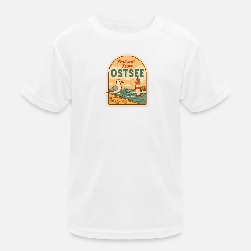 Ostsee Postcard Design – Urlaub Meer Leuchtturm Kinder Funktions-T-Shirt