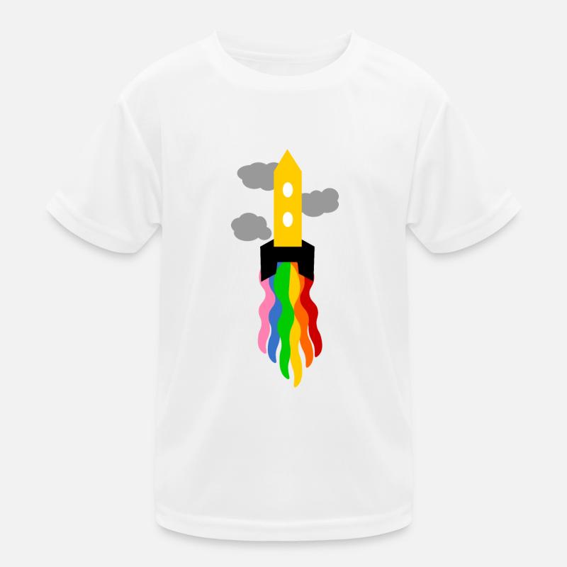 rainbow launching spaceship Kids Functional T-Shirt