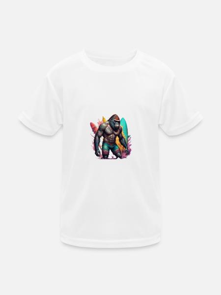 Surfing Gorilla - Kinder Funktions-T-Shirt - Weiß