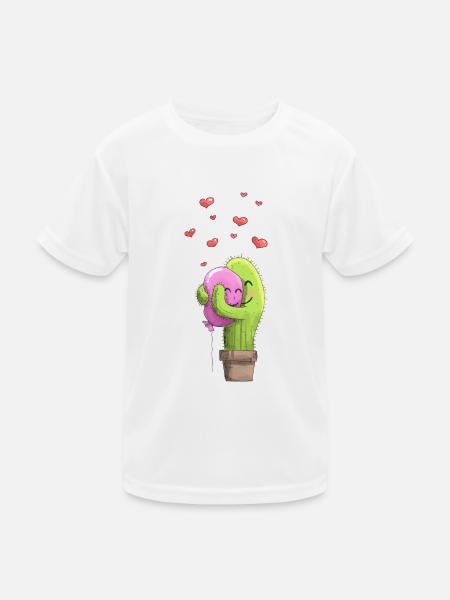 Kaktus Herz Luftballon Romantik Liebe Love - Kinder Funktions-T-Shirt - Weiß