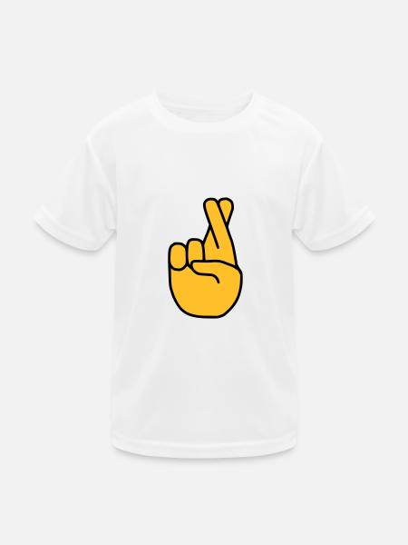 Emoji Finger gekreuzt Skizze Farbe - Kinder Funktions-T-Shirt - Weiß