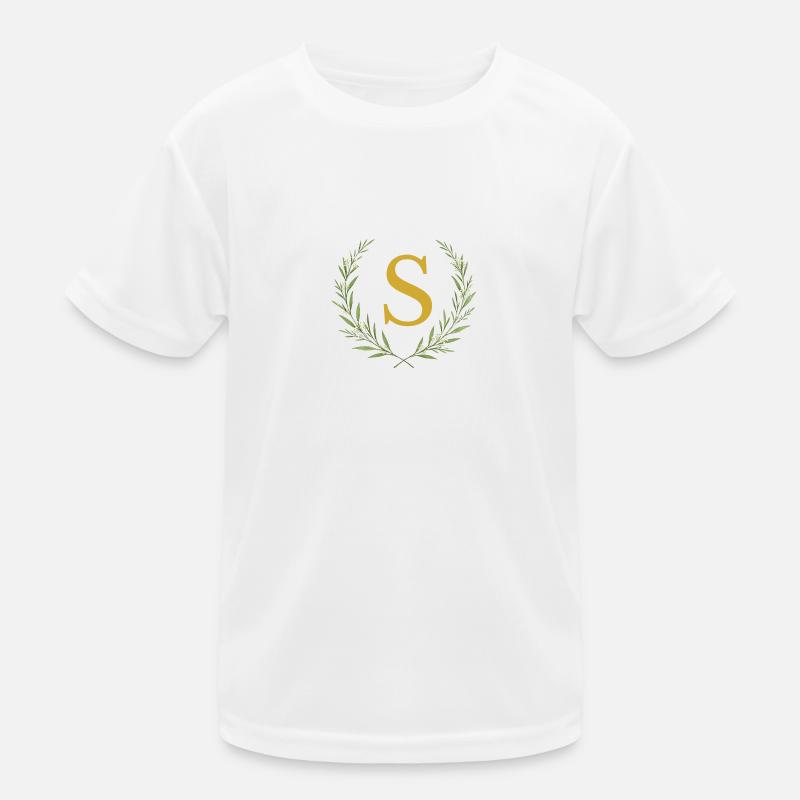 S Monogramm, Eukalyptus Kranz, personalisierbar Kinder Funktions-T-Shirt