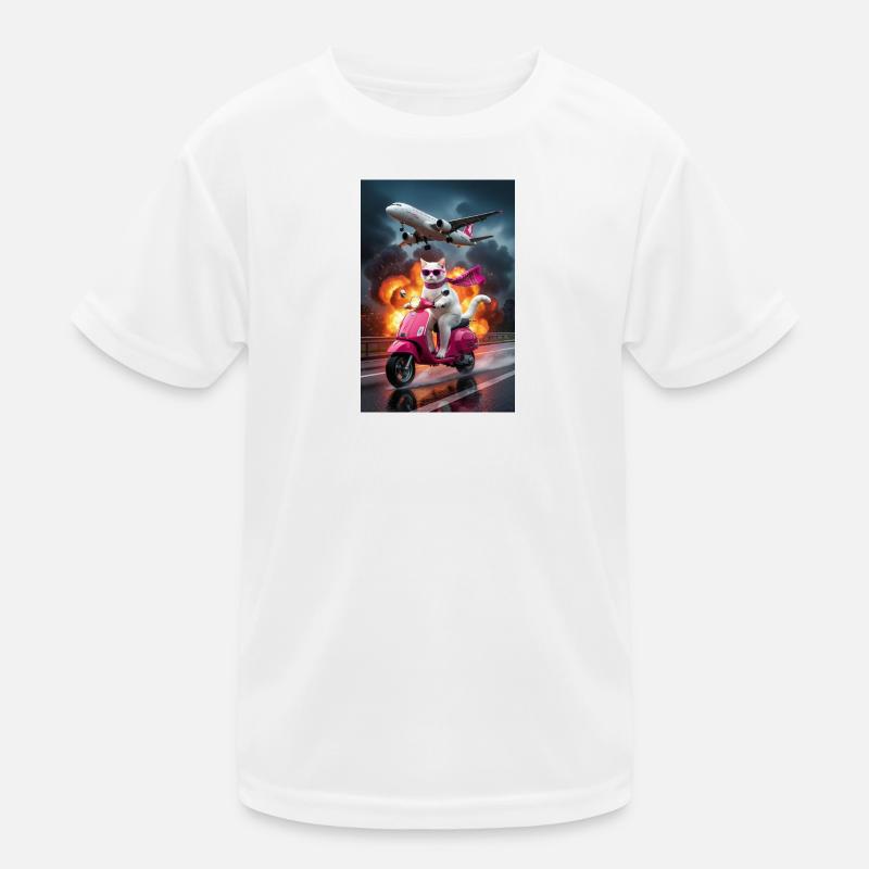 Stilistisches Kätzchen auf Roller Kinder Funktions-T-Shirt