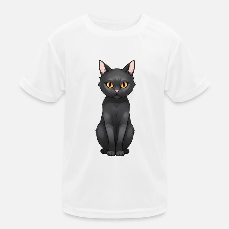 Black Cat Cute Cat Comic Style - Kids Functional T-Shirt - white