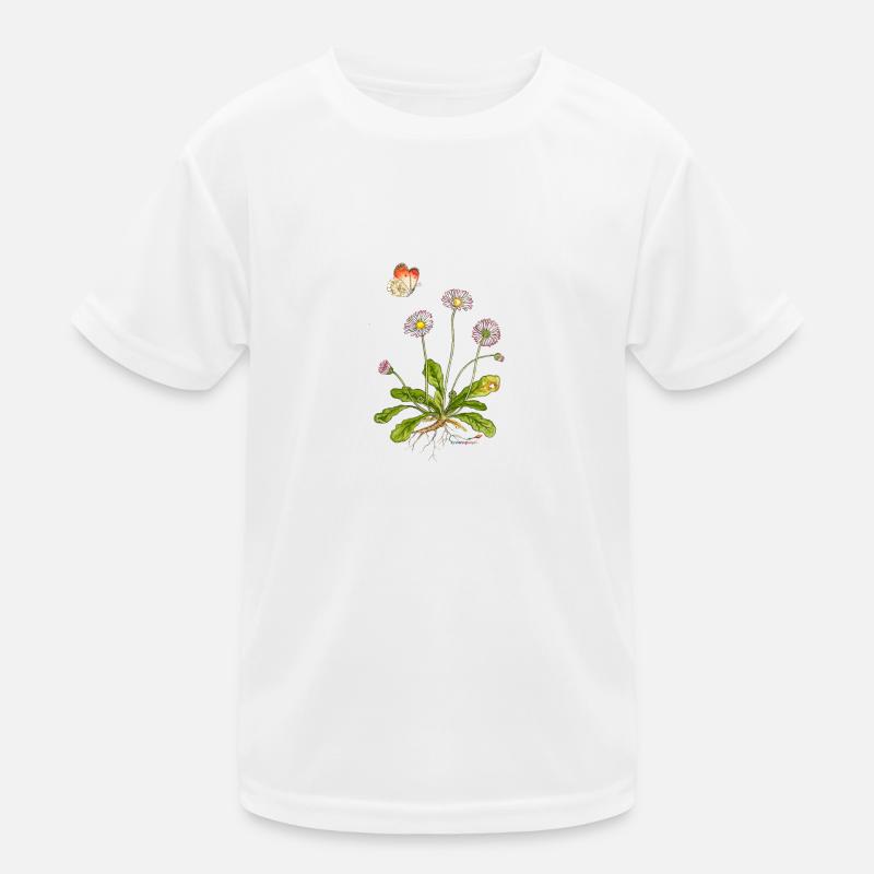 Gänseblümchen mit Aurorafalter - Kinder Funktions-T-Shirt - Weiß