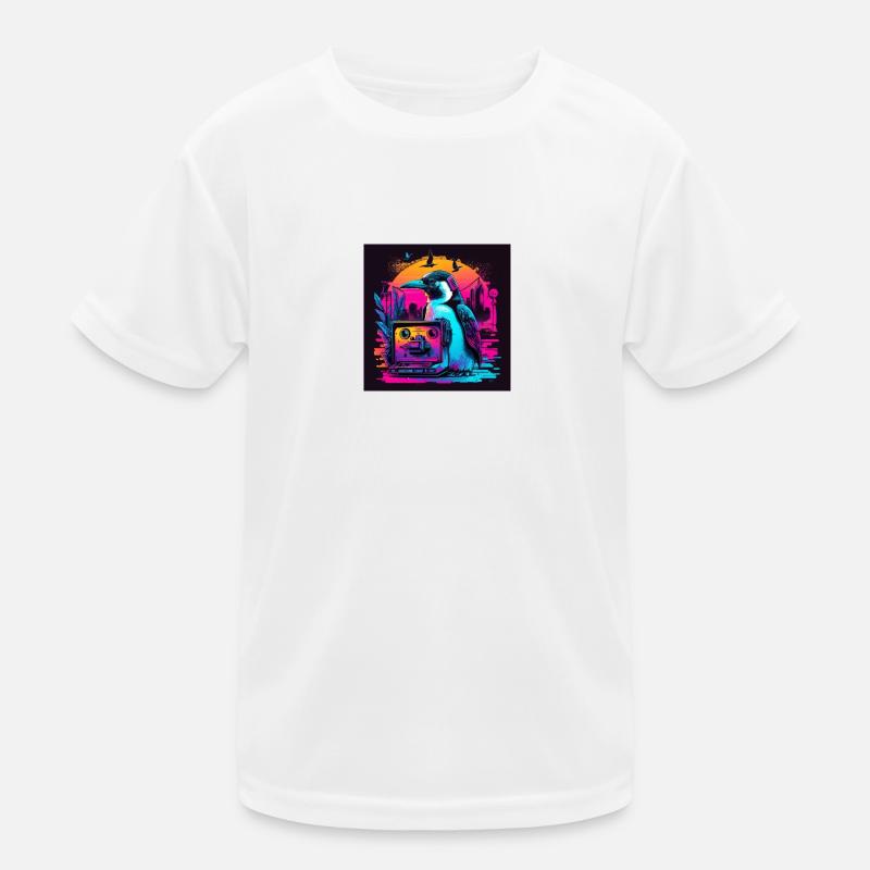 Pinguin mit Neonfarben, Synthwave / 80er Jahre Kinder Funktions-T-Shirt