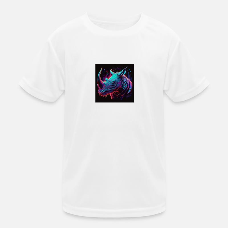 Nashorn mit Neonfarben, Synthwave / 80er Jahre Kinder Funktions-T-Shirt