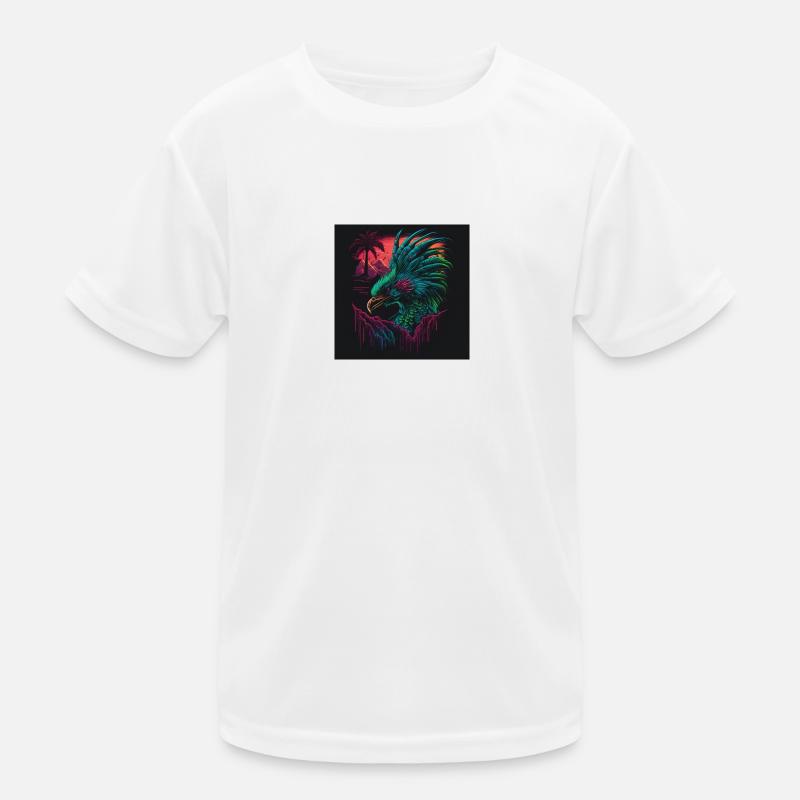Peacock with neon colors, synthwave / 80s Kids Functional T-Shirt