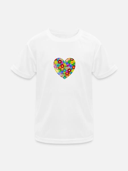 Blumenherz - Kinder Funktions-T-Shirt - Weiß - Vorne