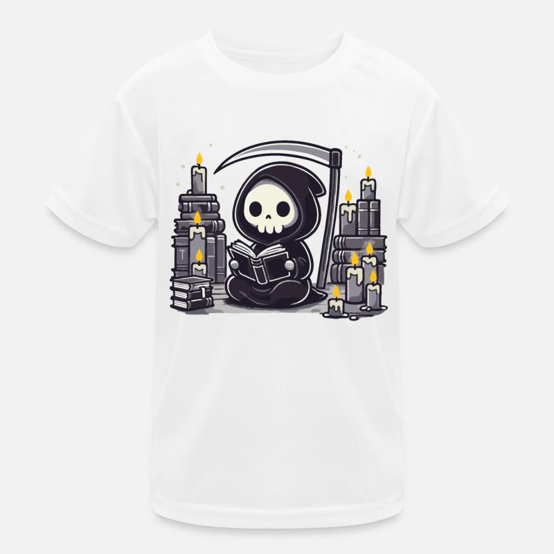 Grim Reaper Bookworm with Scythe Kids Functional T-Shirt