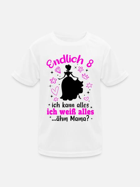 8. Geburtstag Mädchen Geschenk 8 Jahre - Kinder Funktions-T-Shirt - Weiß - Vorne