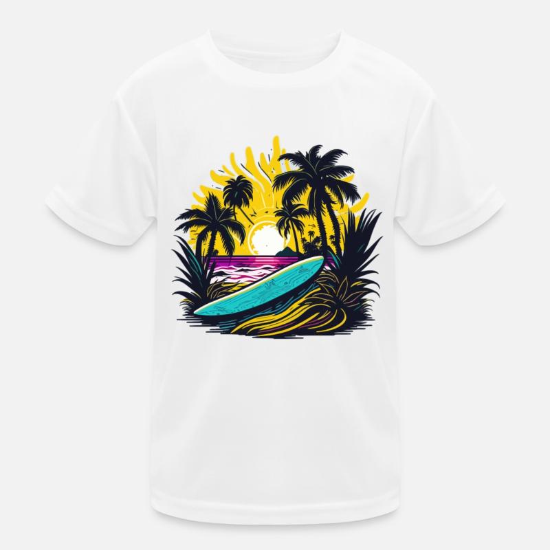 Summer Sun Palm Beach Island Surfboard Kids Functional T-Shirt