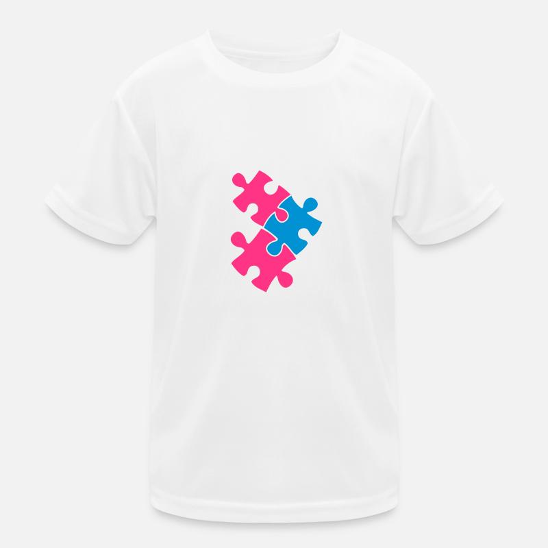 three jigsaw pieces fitting in two colour cute - Kids Functional T-Shirt - white