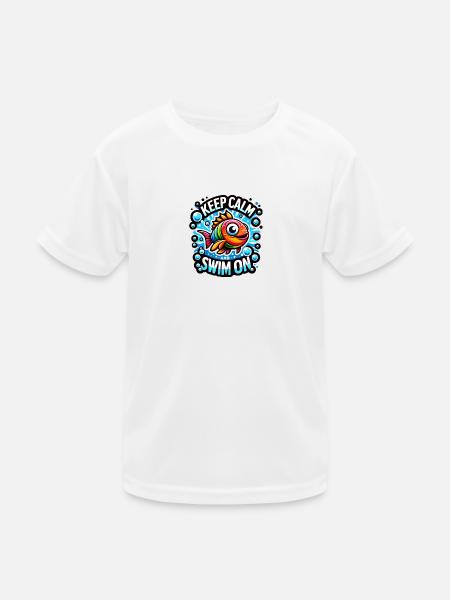 Keep Calm and Swim On - Kinder Funktions-T-Shirt - Weiß