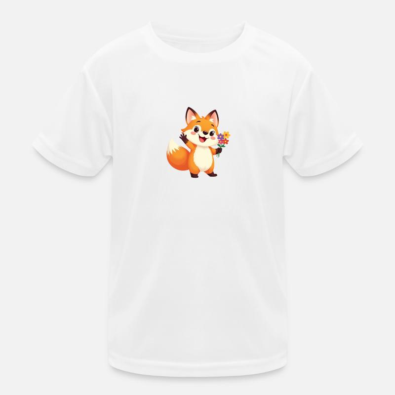 Renard de dessin animé joyeux avec bouquet de fleurs T-shirt sport Enfant