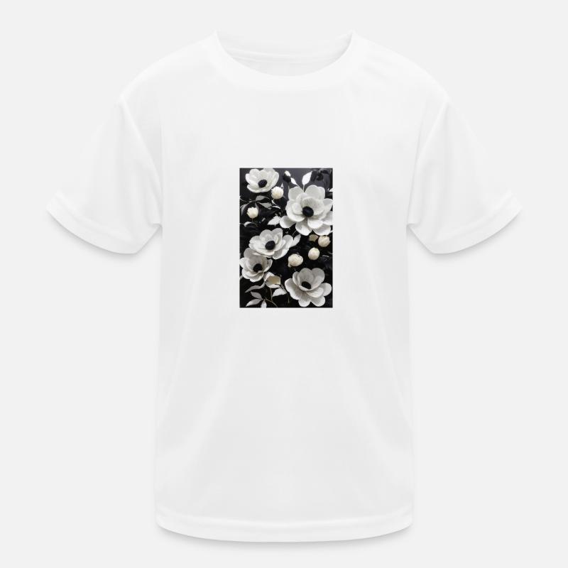 White flowers against a black background. Kids Functional T-Shirt