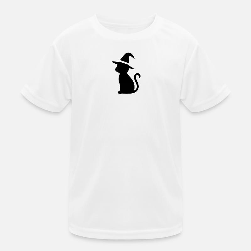 Cat with Witch Hat - Kids Functional T-Shirt - white