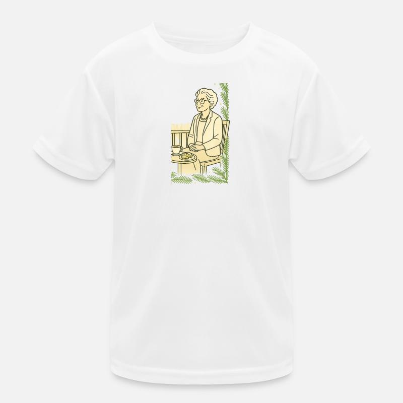 Großmutter Cafézeit am Tisch Kinder Funktions-T-Shirt