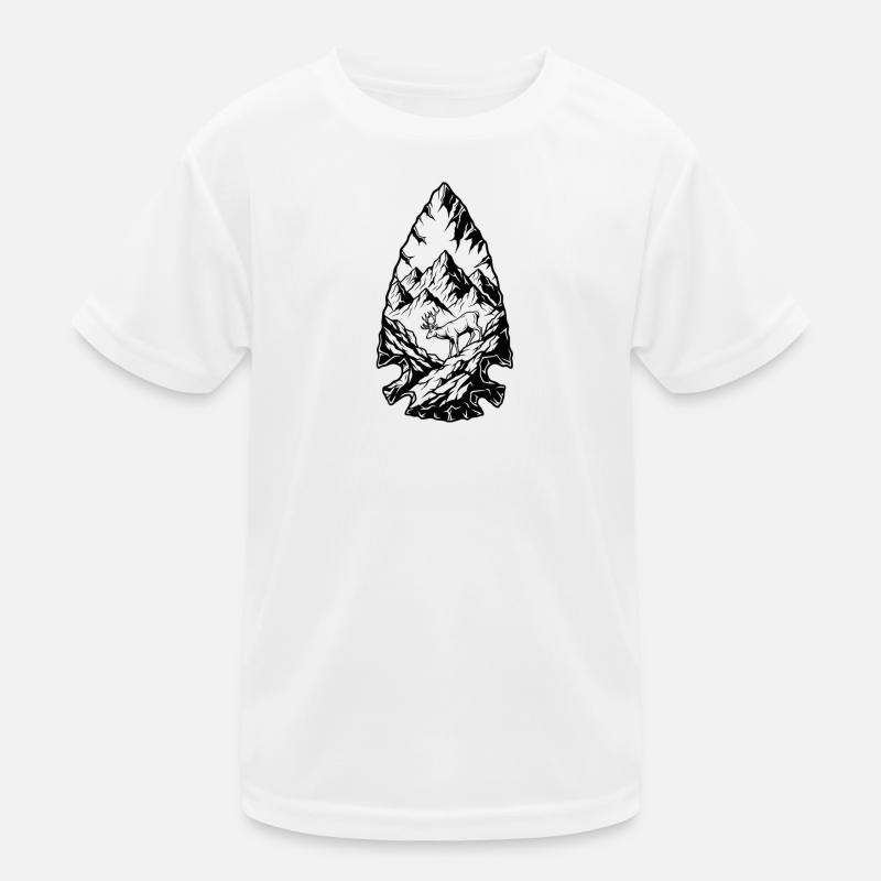 Berglandschaft Hirsch Linienkunst Kinder Funktions-T-Shirt