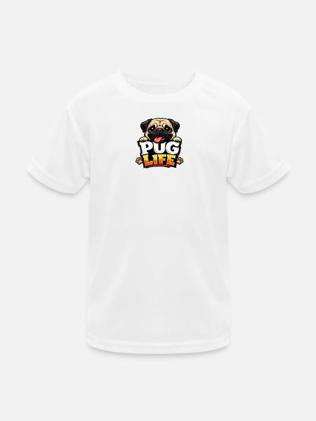 Pug Life Cartoon-Emblem - Kinder Funktions-T-Shirt - Weiß - Vorne