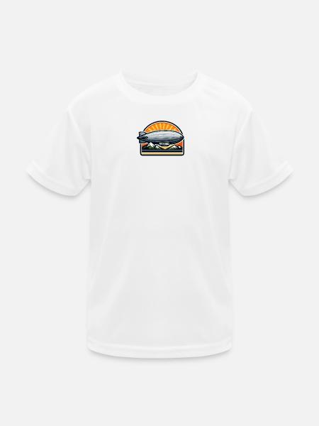 Sonnenaufgang Zeppelin über Bergen - Kinder Funktions-T-Shirt - Weiß - Vorne