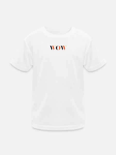 WOW dreifarbig - Kinder Funktions-T-Shirt - Weiß - Vorne