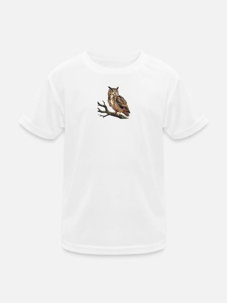 Uhu Eule - Kinder Funktions-T-Shirt - Weiß - Vorne