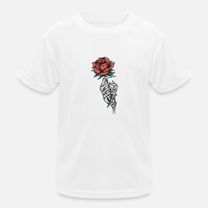 Knochenhand mit Rose - Kinder Funktions-T-Shirt - Weiß