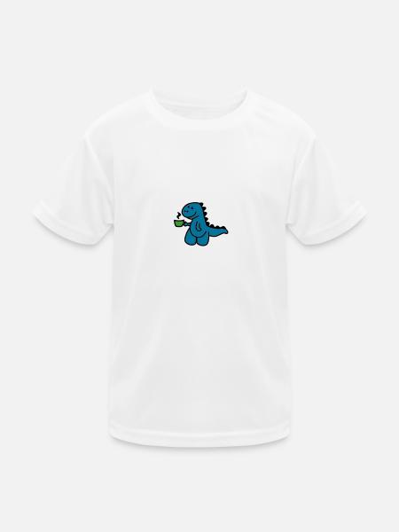 T-Rex liebt seinen Kaffee - Kinder Funktions-T-Shirt - Weiß