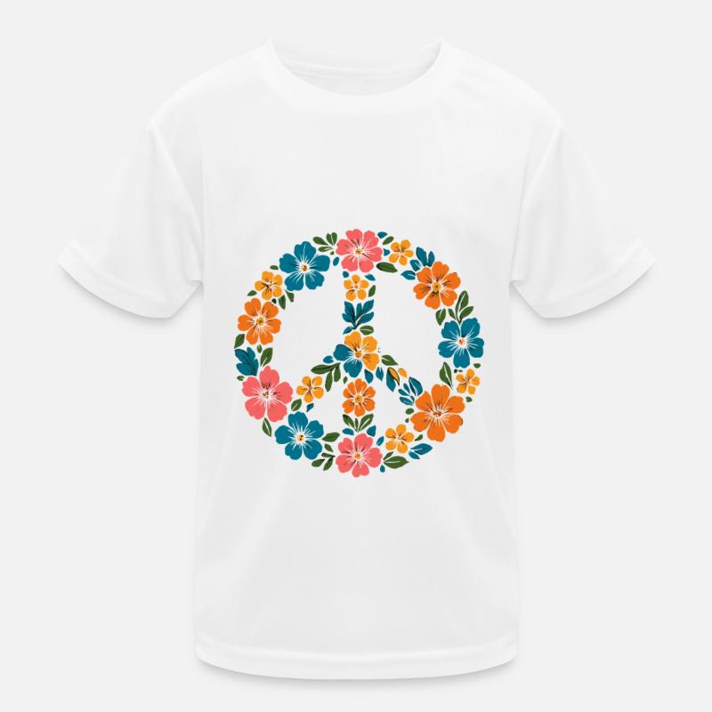 Peace Zeichen mit Blumen | Hippie Retro Stil Kinder Funktions-T-Shirt