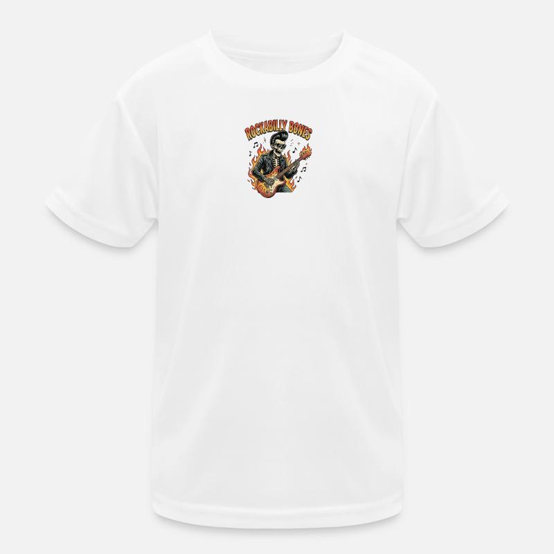 Rockabilly Bones – Retro Comic Skelett mit brennen Kinder Funktions-T-Shirt