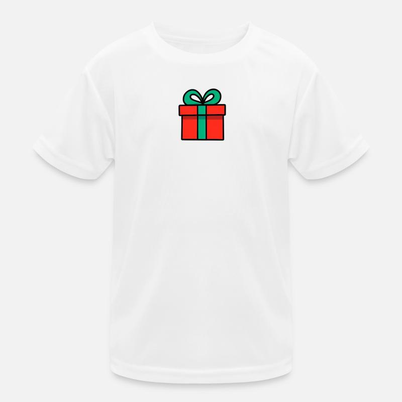 Neon Red Gift Box with Glossy Ribbon - Kids Functional T-Shirt - white