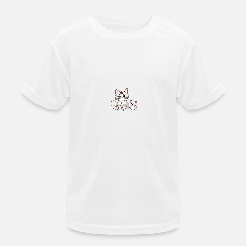 Süße Katze mit ihrem Teddy Kinder Funktions-T-Shirt