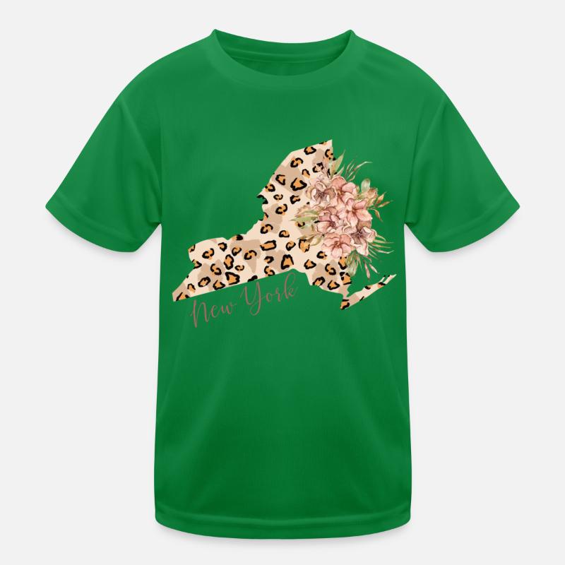 Leopard print map New York State Kids Functional T-Shirt