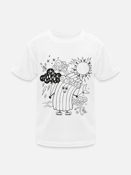 Rudi Regenbogen Wetter-Motiv zum Ausmalen - Kinder Funktions-T-Shirt - Weiß - Vorne