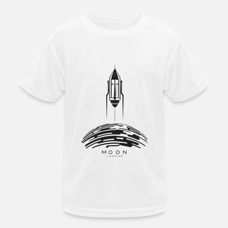 Moon landing: Rocket flight over lunar surface Kids Functional T-Shirt