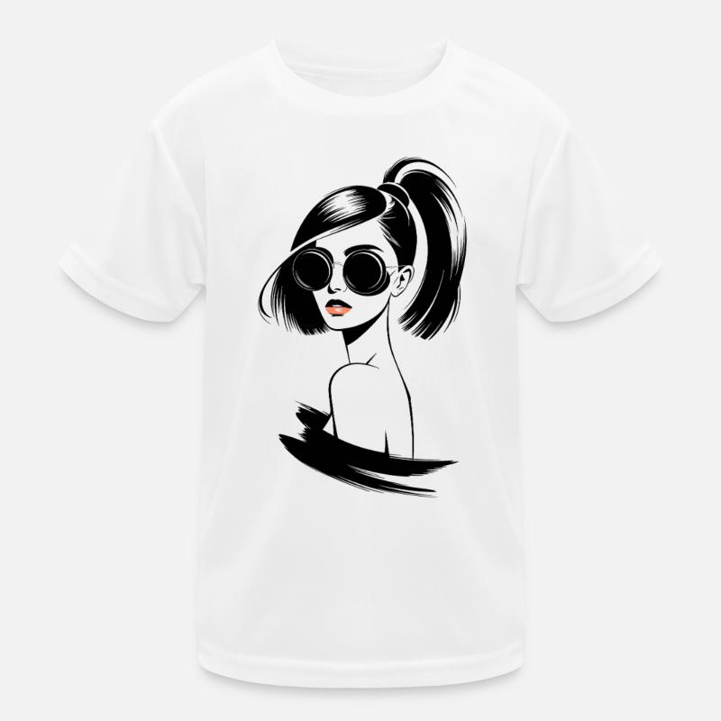 Femme élégante avec lunettes de soleil et queue de cheval T-shirt sport Enfant