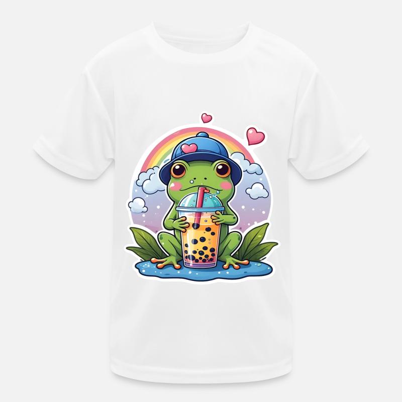 Süßer Frosch mit Basecap trinkt Limonade Kinder Funktions-T-Shirt