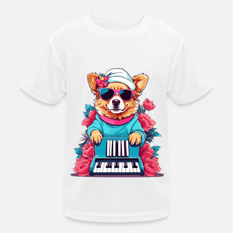 Dog with Piano Kids Functional T-Shirt