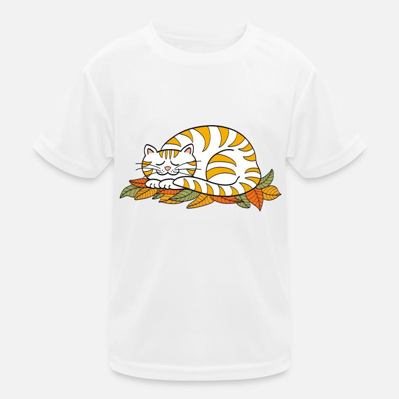 Sleeping kitty on autumn leaves Kids Functional T-Shirt