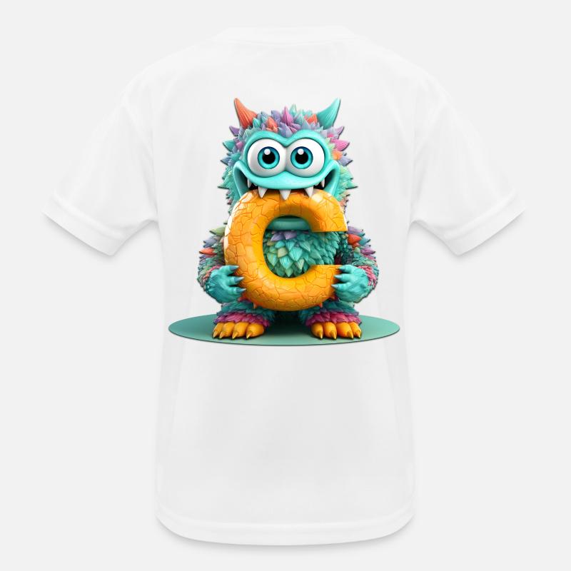 Bunter Monster mit Buchstabe C Kinder Funktions-T-Shirt