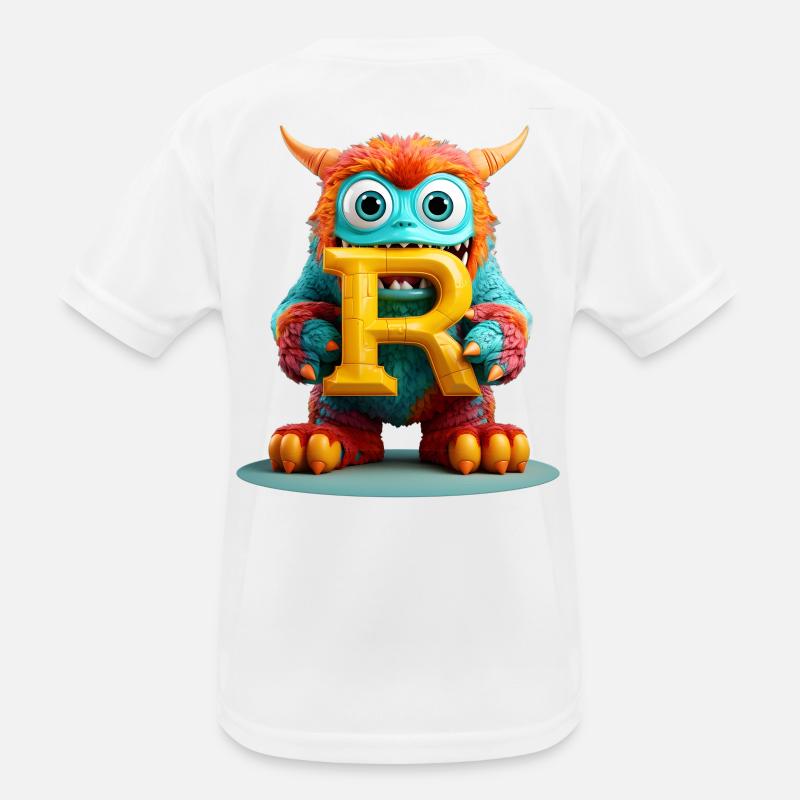 Bunter Monster mit Buchstabe R Kinder Funktions-T-Shirt