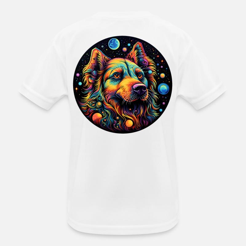 Bunter Space Hund mit Planeten Kinder Funktions-T-Shirt