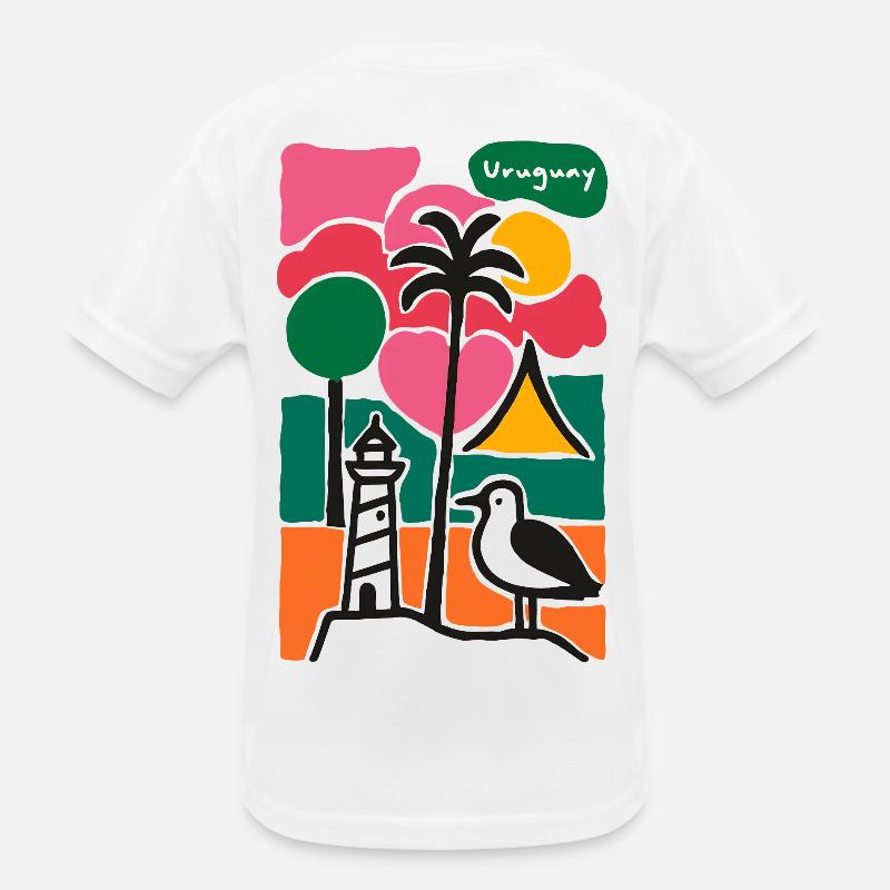 Beach Palm Trees Lighthouse Sunset Kids Functional T-Shirt