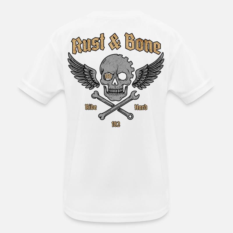 Rust Bone Motorcycle Skull Wing Design Kids Functional T-Shirt