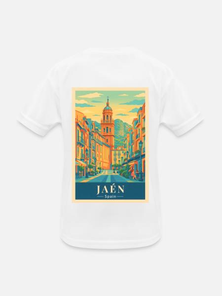 Jaén Spanien – Altstadt, Berge & Kathedrale - Kinder Funktions-T-Shirt - Weiß - Hinten